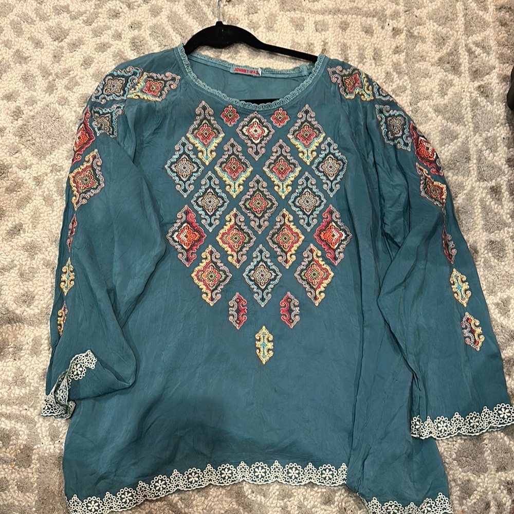 Graphic Green and Blue Relaxed Blouse